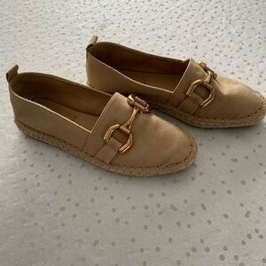 Zara Tan Espadrille Flats with Gold Accents